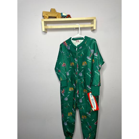 NEW 90s Vintage Dr Denton Toddler Size 5 Green Fishing Full Zip Pajamas Fish - Picture 2 of 5
